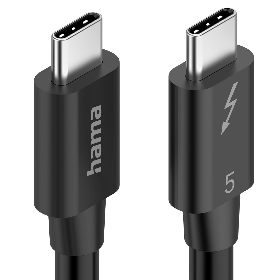 Dwa czarne złącza kabla USB-C obok siebie. Jedno ma 