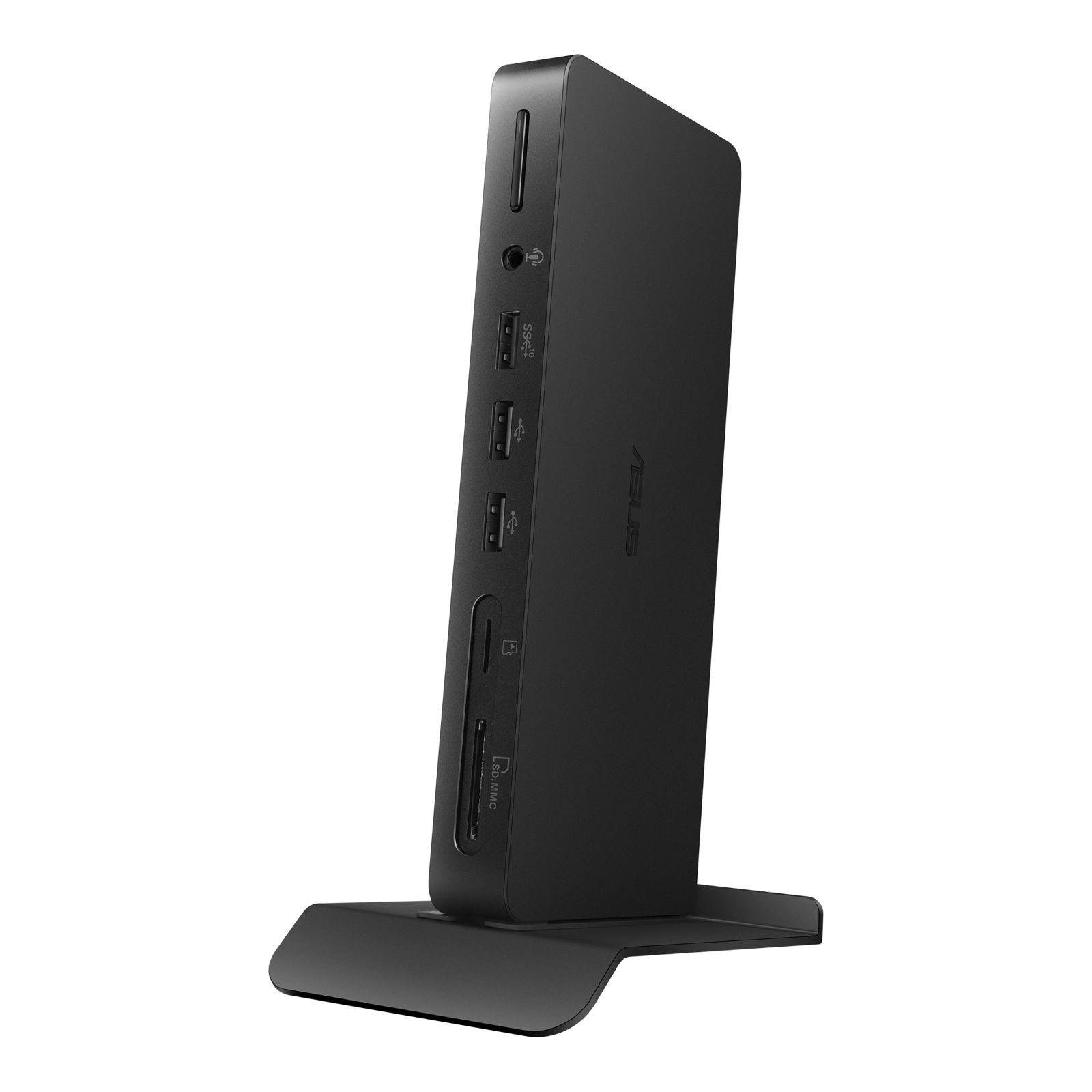 Black ASUS docking stand with USB and SD card slots.