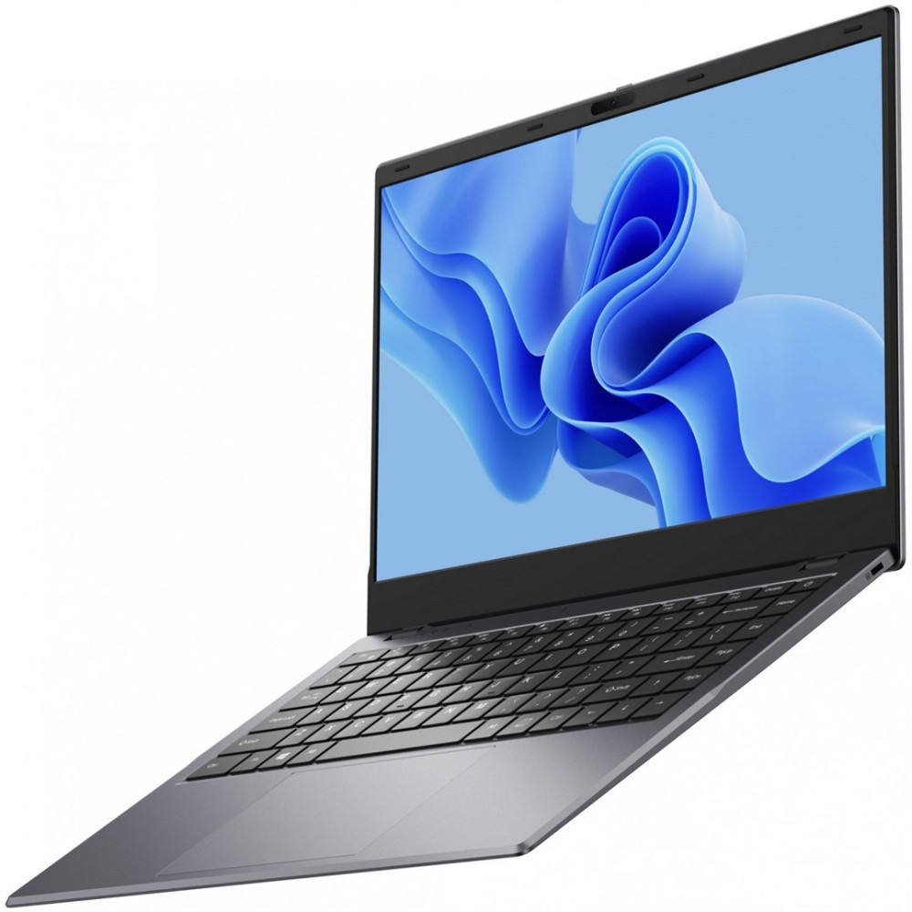 Un laptop chiuso che mostra uno sfondo blu ondulato sullo schermo.