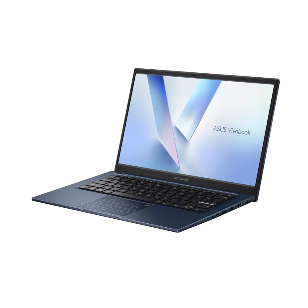 Niebieski laptop Asus Vivobook z klawiaturą i touchpadem, na białym tle.