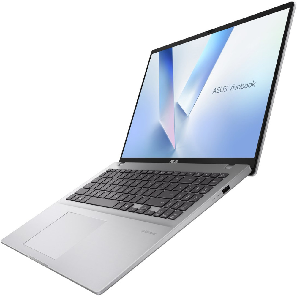 Srebrny laptop Asus Vivobook z klawiaturą i touchpadem.