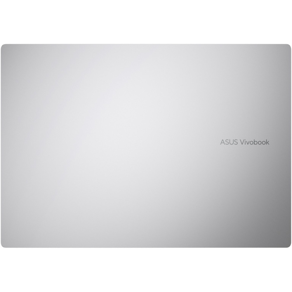 Srebrny laptop z napisem ASUS Vivobook.