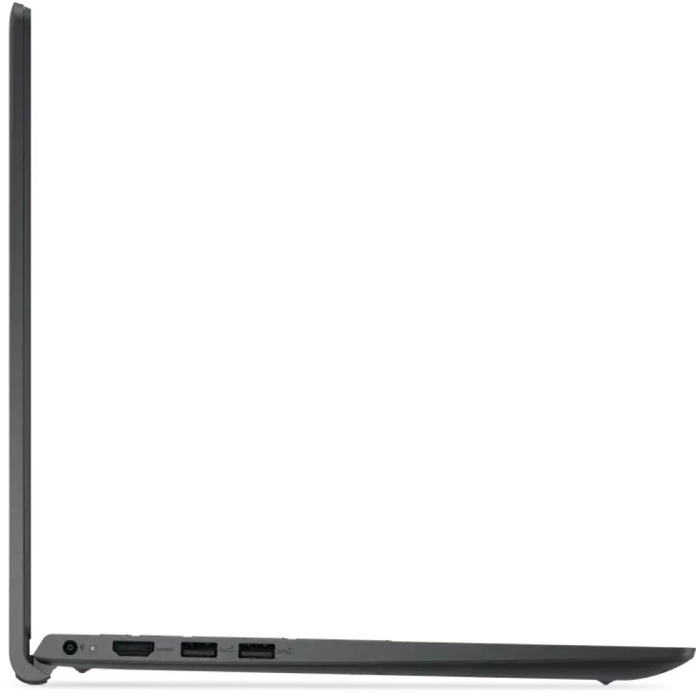 Widok z boku ciemnego laptopa pokazujący porty, takie jak HDMI i USB.
