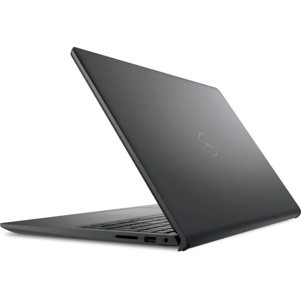Zamknięty, ciemny laptop Dell z logo na pokrywie.