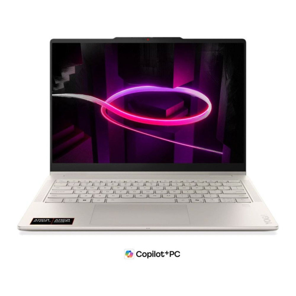 Jasnoszary laptop z żywym fioletem i różem na ekranie.