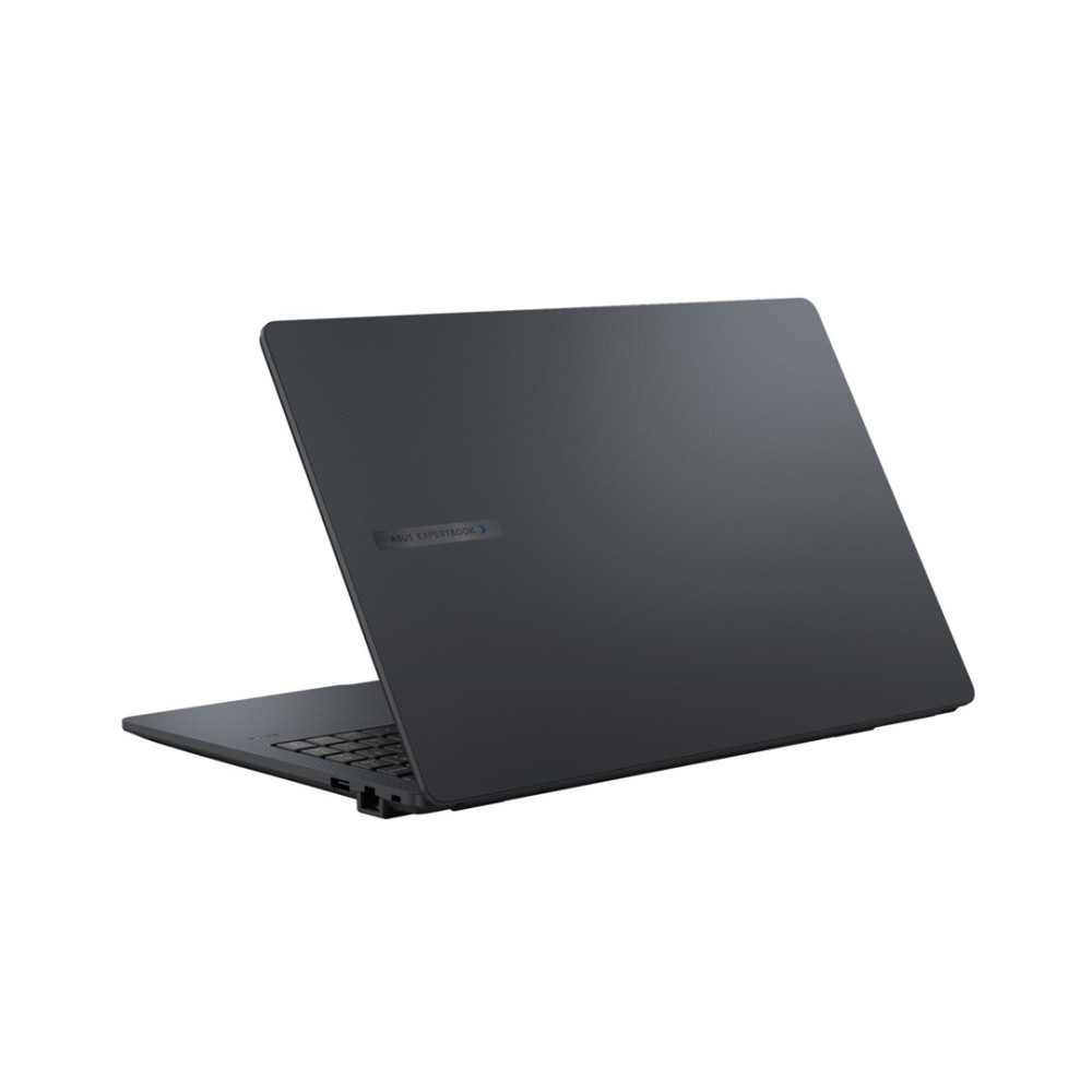 Ciemnoszary laptop Asus Expertbook, widziany od tyłu, lekko otwarty.