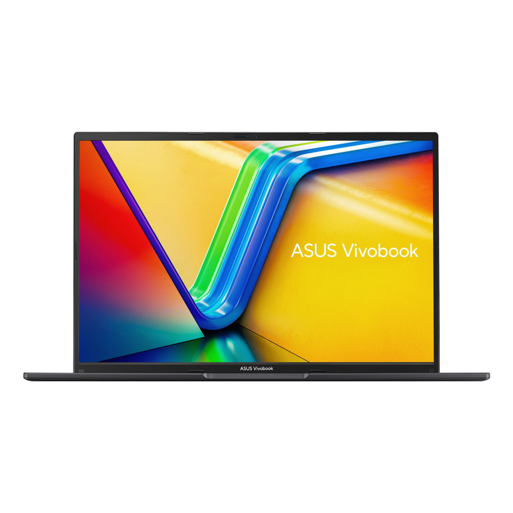 Otwarty laptop ASUS Vivobook z kolorową tapetą na ekranie.