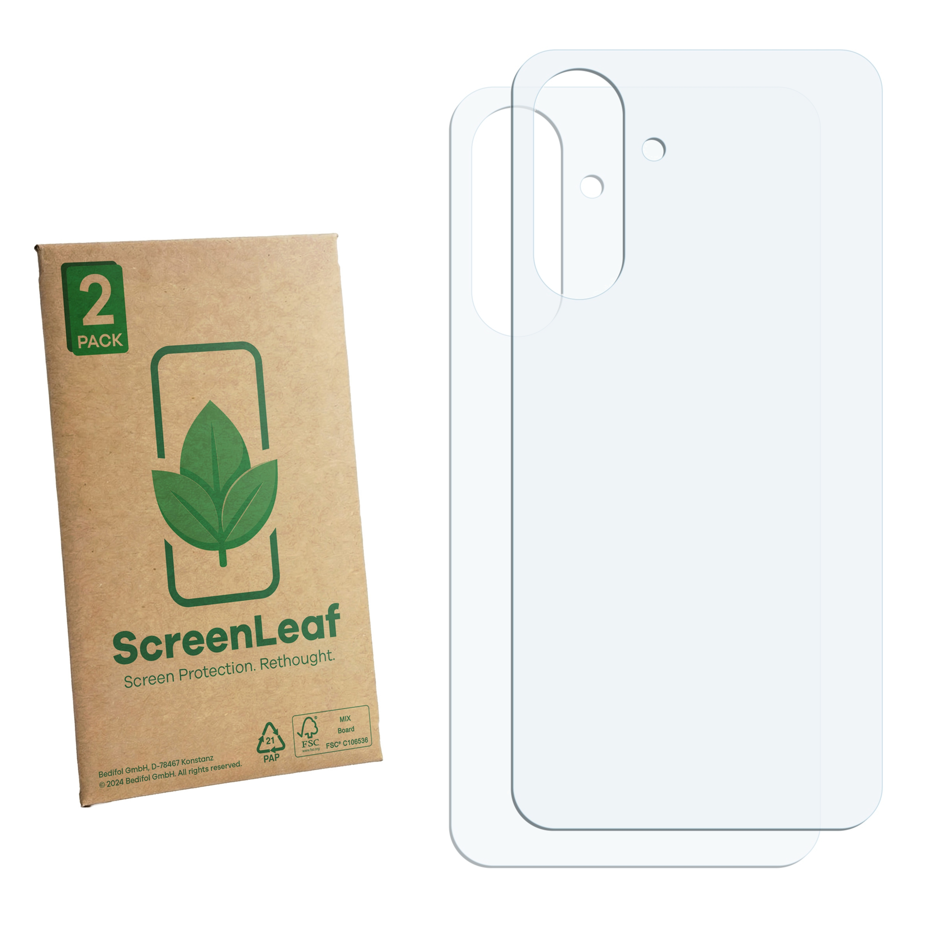 Eine Packung mit zwei Displayschutzfolien und einer braunen Pappverpackung.