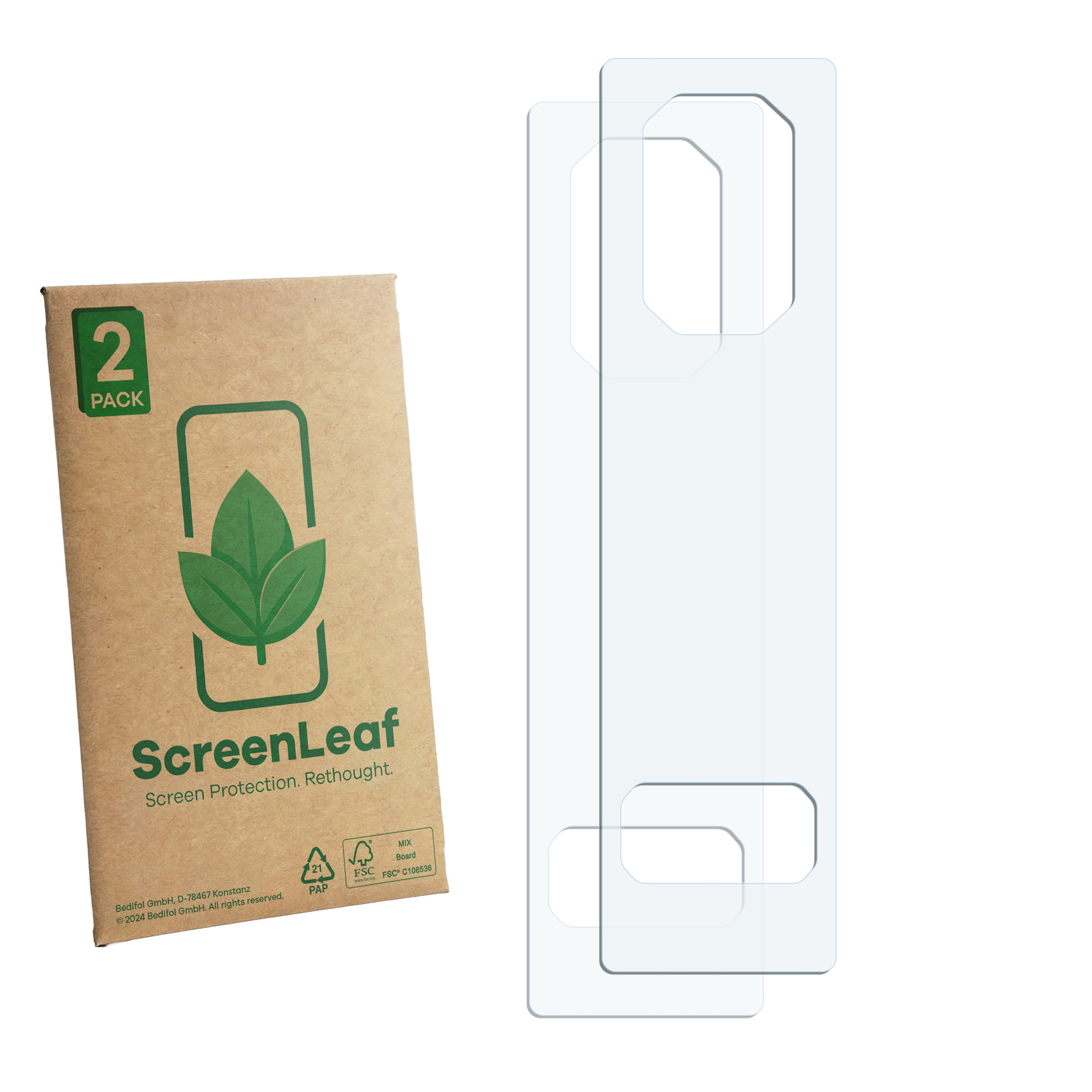 Ein Paket mit zwei Displayschutzfolien und einer braunen Verpackung.