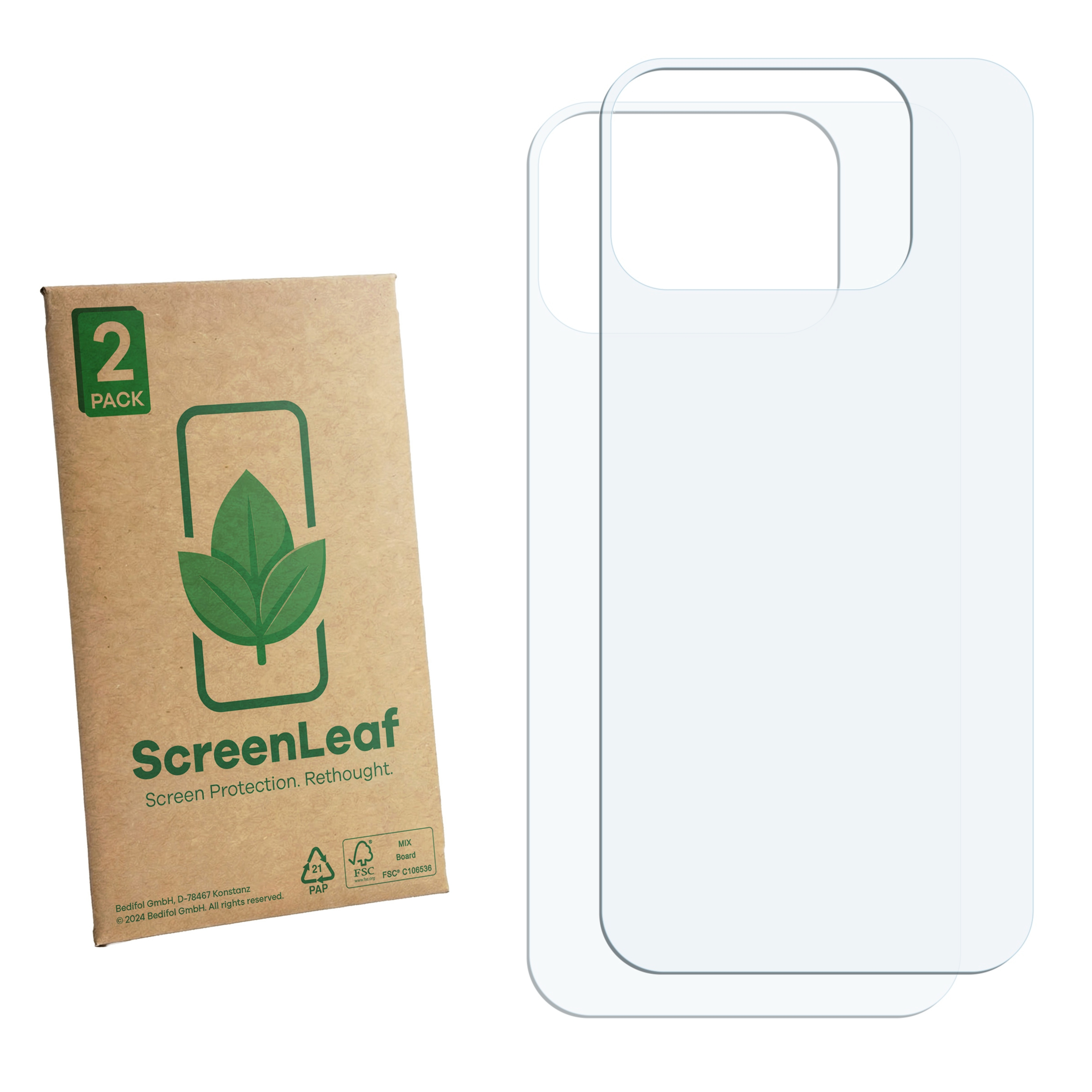 Eine Packung mit zwei Displayschutzfolien für Smartphones und einer Pappverpackung.