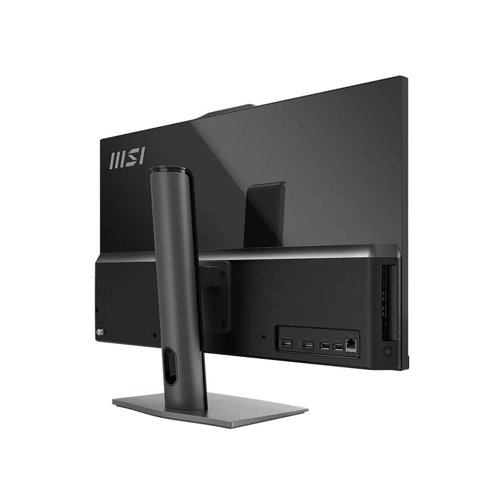 Vista posteriore di un monitor nero con logo MSI e varie porte.