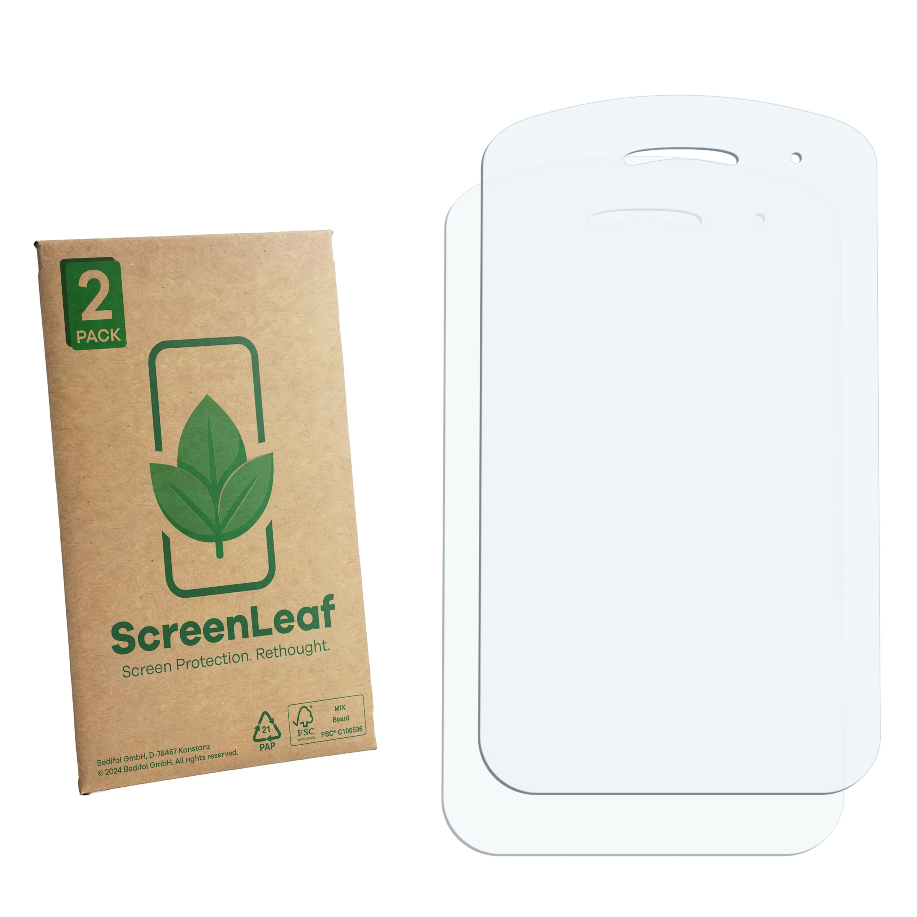 Eine Packung mit 2 Displayschutzfolien und einer braunen Verpackung.