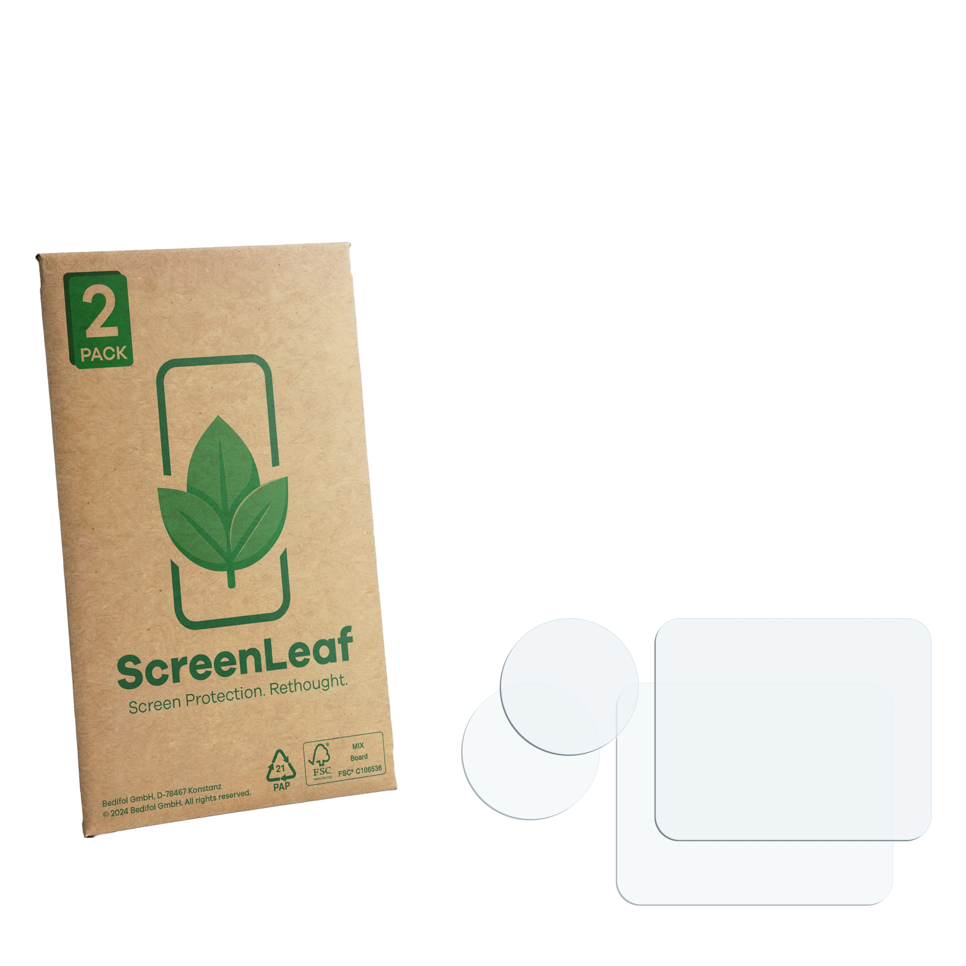Braune Verpackung mit 2 Stück Aufdruck und Bildschirmschutzfolien.