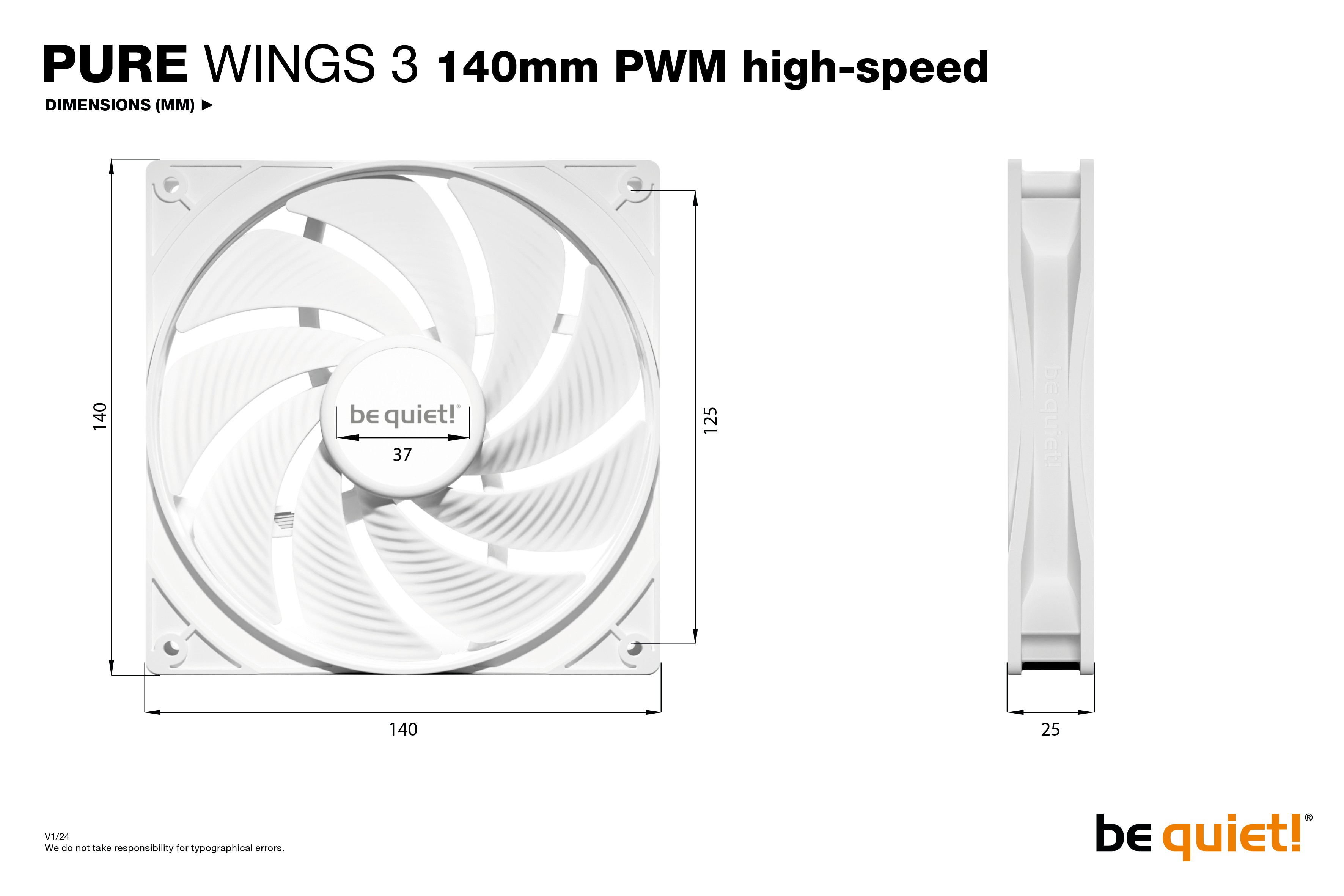 Weier PC-Lüfter mit 140mm, 125mm und 25mm Abmessungen.