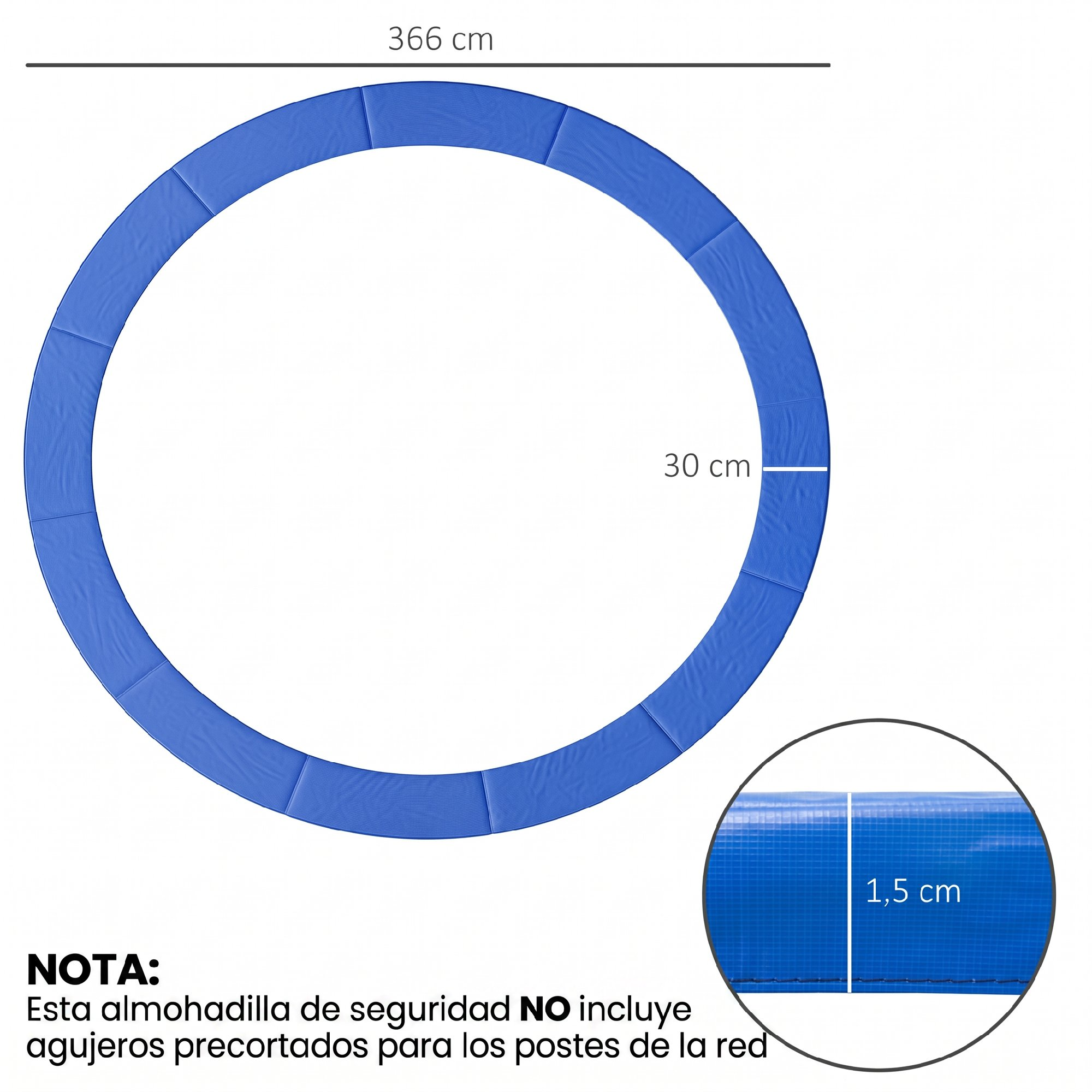 Almohadilla de seguridad azul para trampolín, 366 cm diámetro, 30 cm ancho.