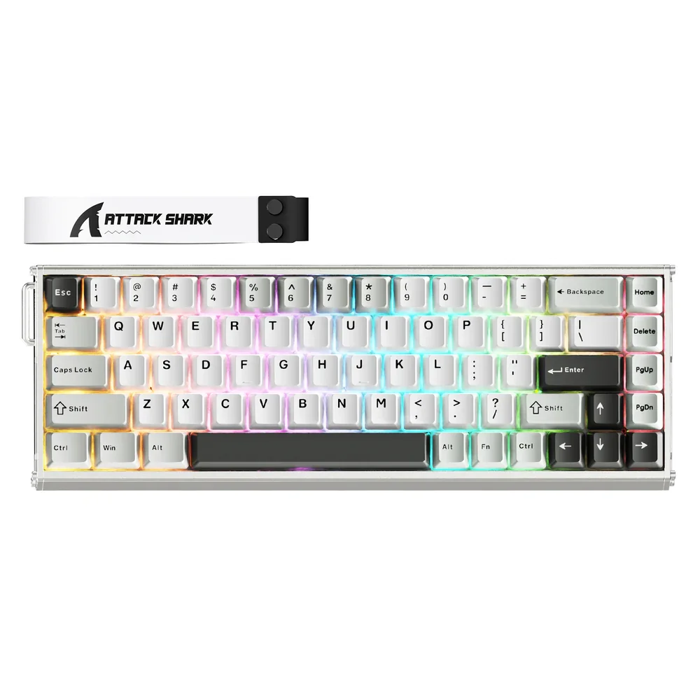 RGB aydınlatmalı ve beyaz bilek destekli Attack Shark klavye.