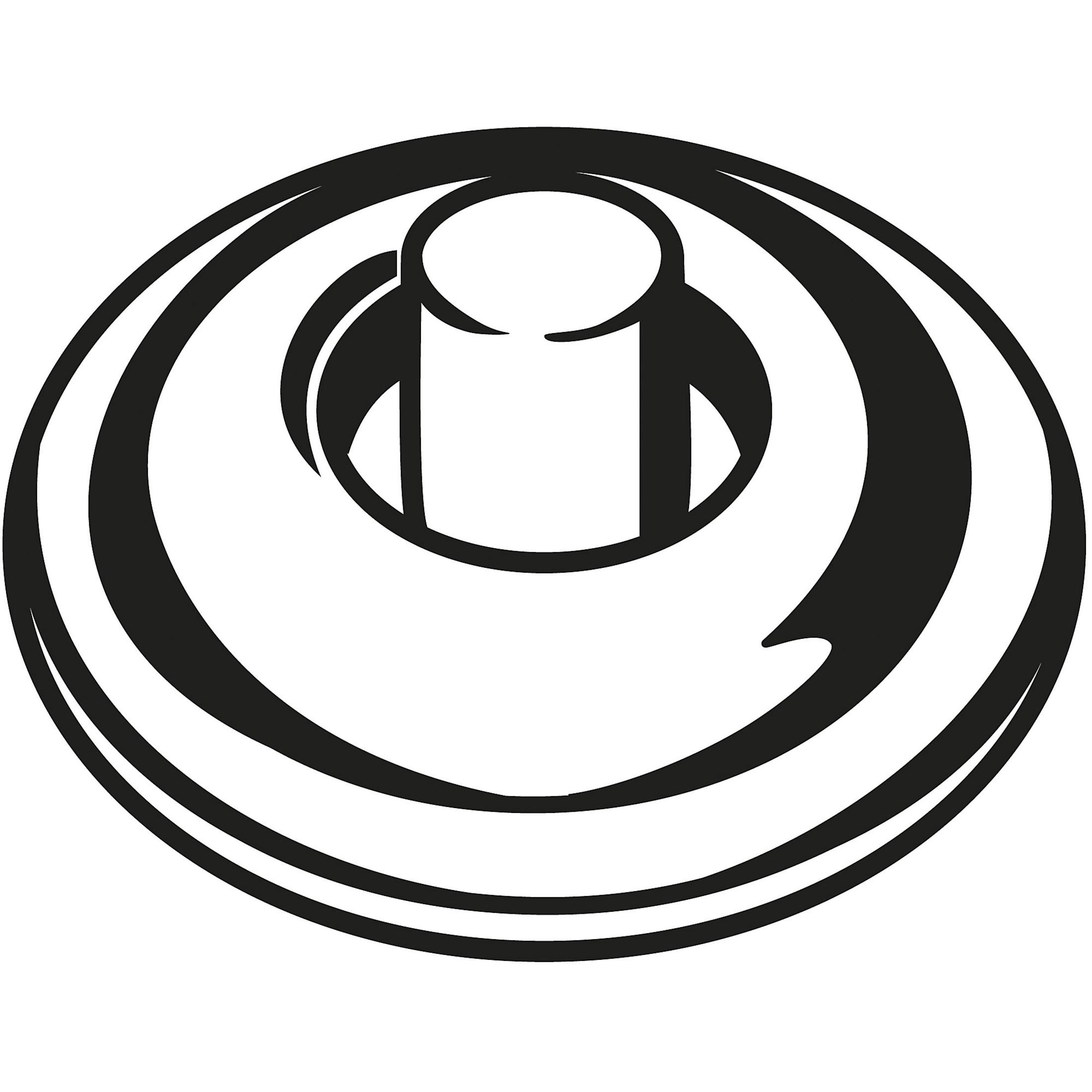 Ein schwarzes Symbol mit einem zylindrischen Element und geschwungenen Linien.