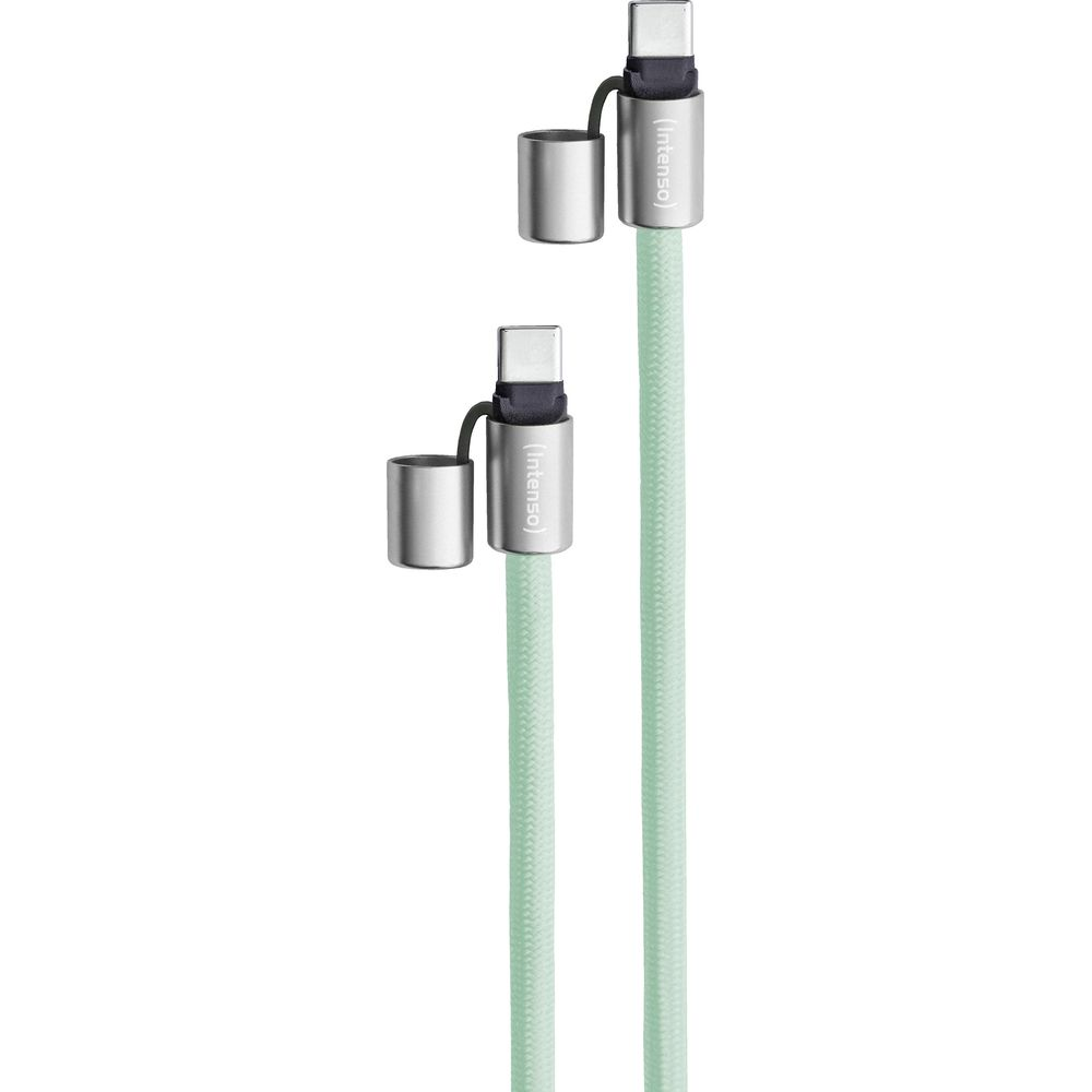 Zwei hellgrüne Kabel mit USB-C-Steckern und silbernen Kappen.