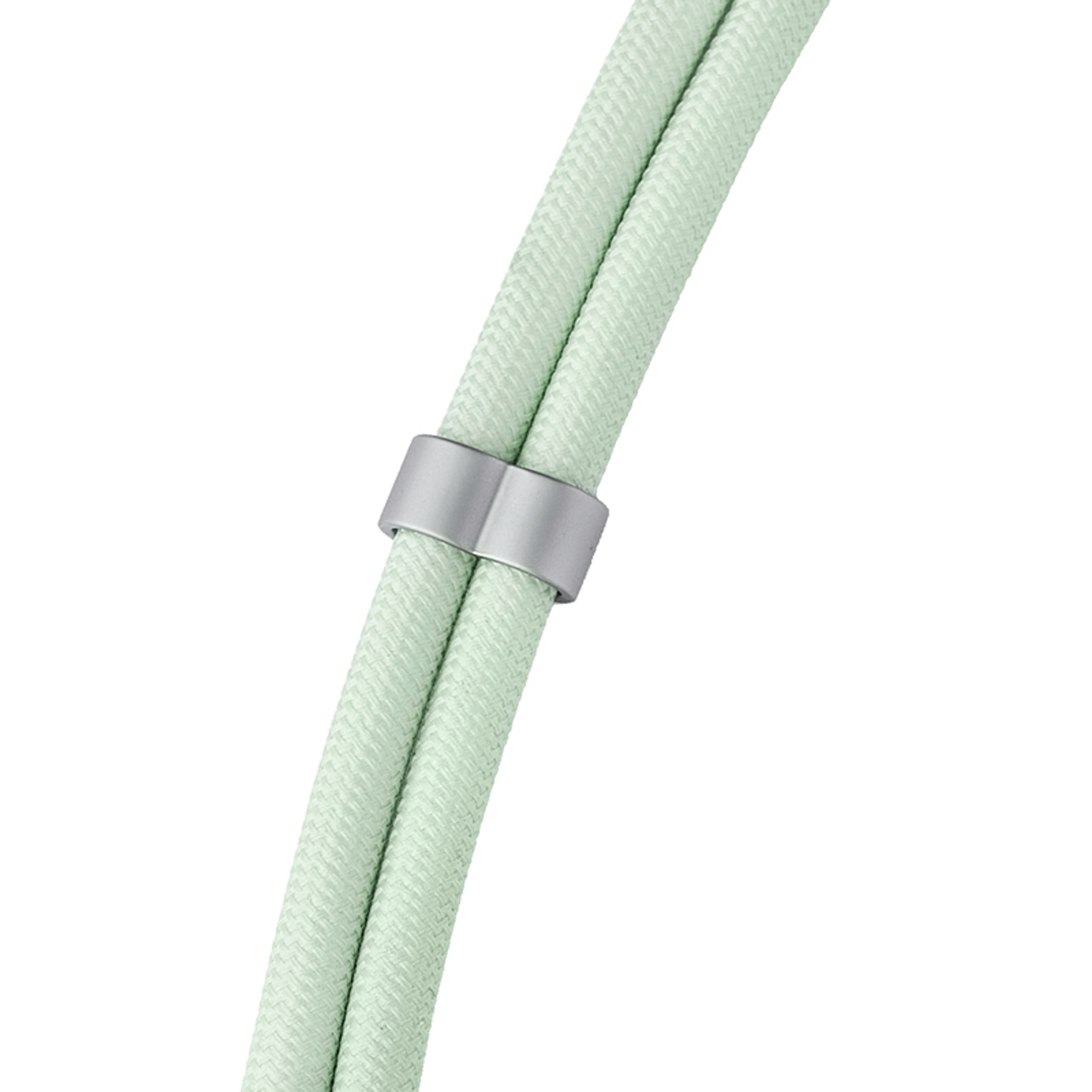 Zwei hellgrüne Kabel sind mit einem silbernen Clip verbunden.