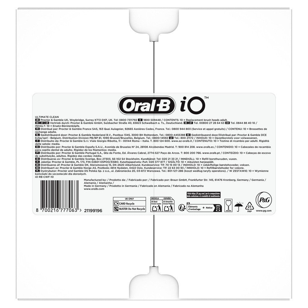 Oral-B iO Verpackung mit Beschreibung und Recyclinghinweisen.