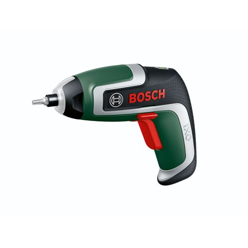 Ein grüner Bosch IXO Schrauber mit rotem Abzug und silbernen Akzenten.