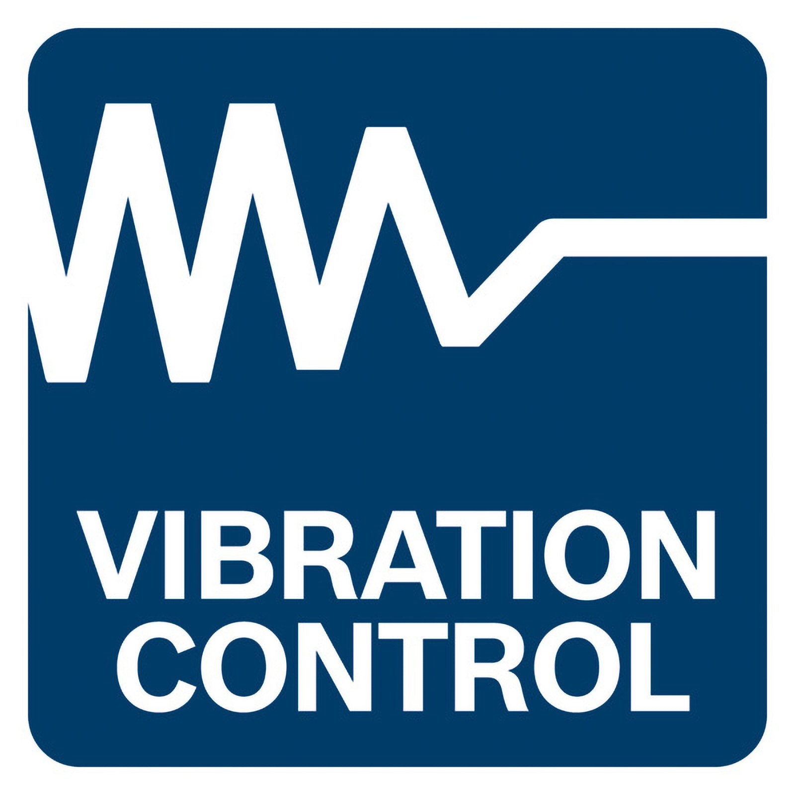 Blaues Logo mit weißem Wellenmuster und Text VIBRATION CONTROL.