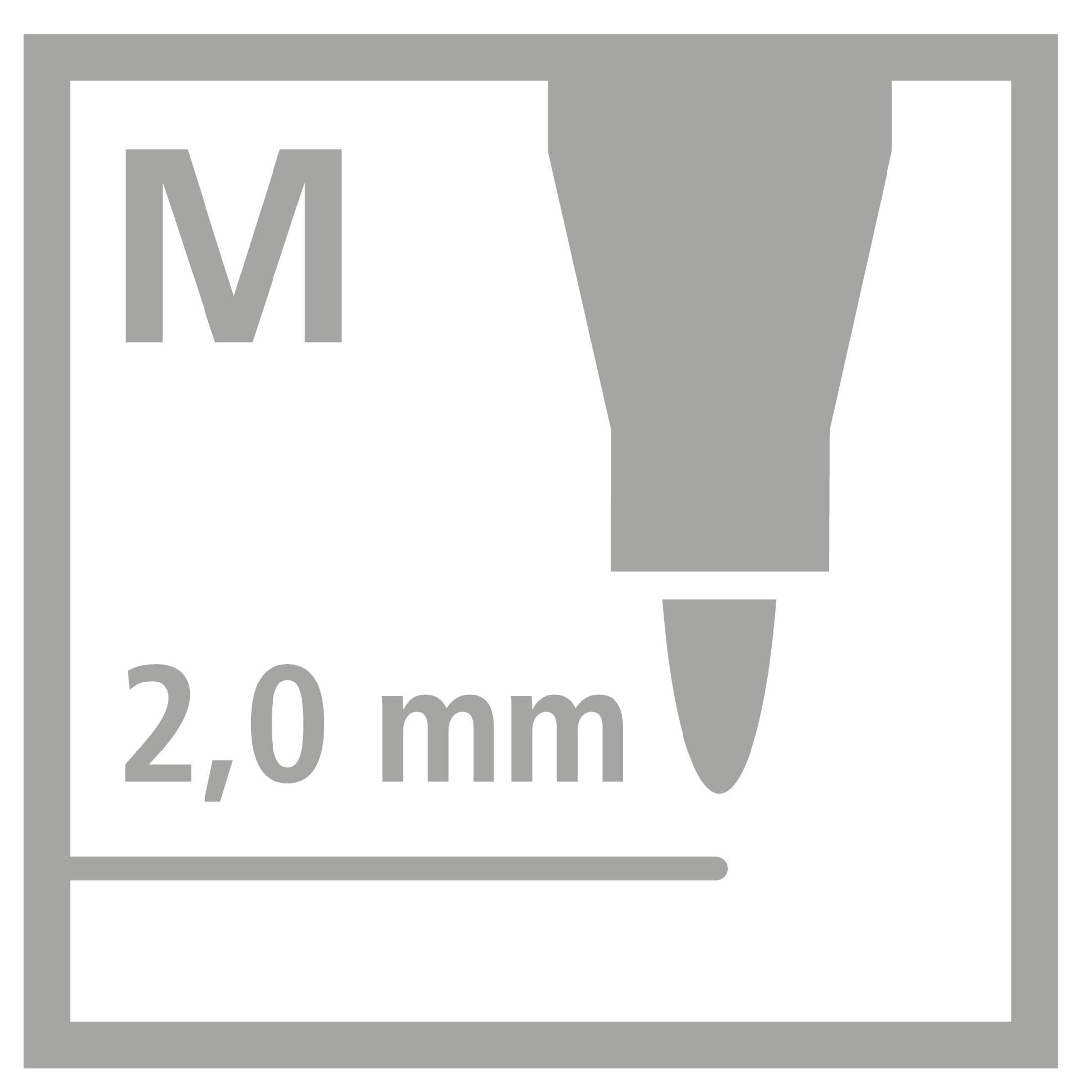 Graues Symbol: M für Stiftstärke, 2,0 mm.