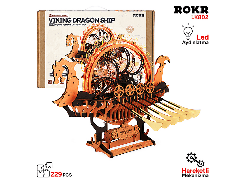 ROKR LK802 Viking Gemisi DIY Minyatür Maket Model Seti Ahşap 3D Detaylı Dekoratif Hobi Seti 3D Puzzle