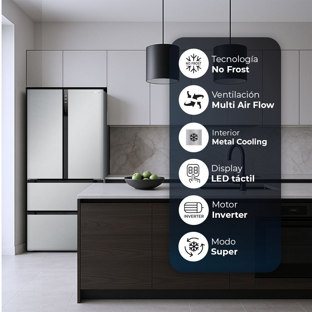 Refrigerador con tecnología "No Frost", Multi Air Flow, Metal Cooling.