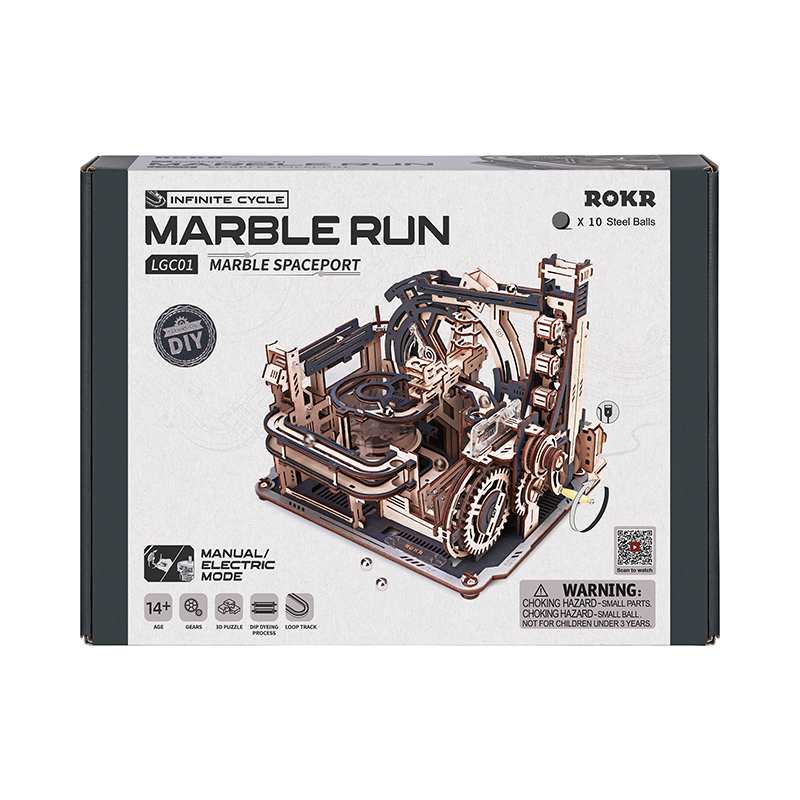 ROKR Marble Run LGC01 Marble Spaceport DIY kiti çelik bilyelerle.