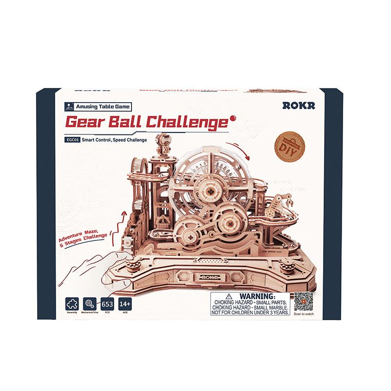 ROKR Gear Ball Challenge ahşap modeli, mekanik labirent oyunu.
