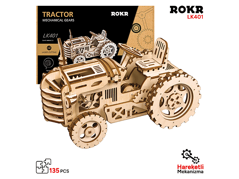 ROKR LK401 Traktör DIY Minyatür Maket Model Seti Ahşap 3D Detaylı Dekoratif Hobi Seti 3D Puzzle