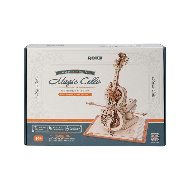 Ahşap viyolonsel model mekanik müzik kutusu ambalajı.