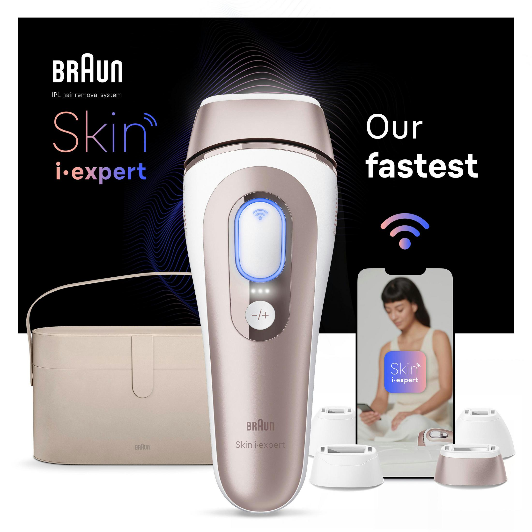 Braun IPL Haarentferner mit Hautsensor, Aufsätzen und Tasche.