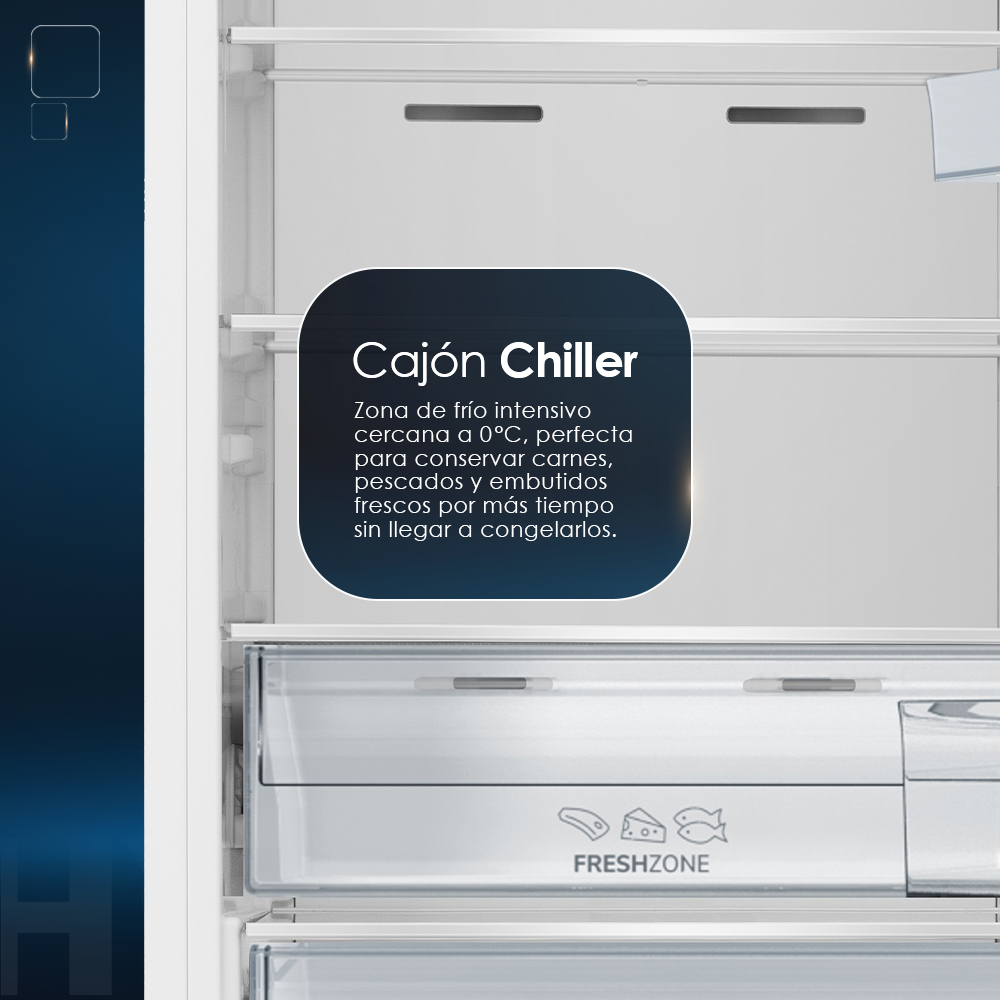 Cajón Chiller cerca de 0°C para conservar carnes, pescados y embutidos frescos.