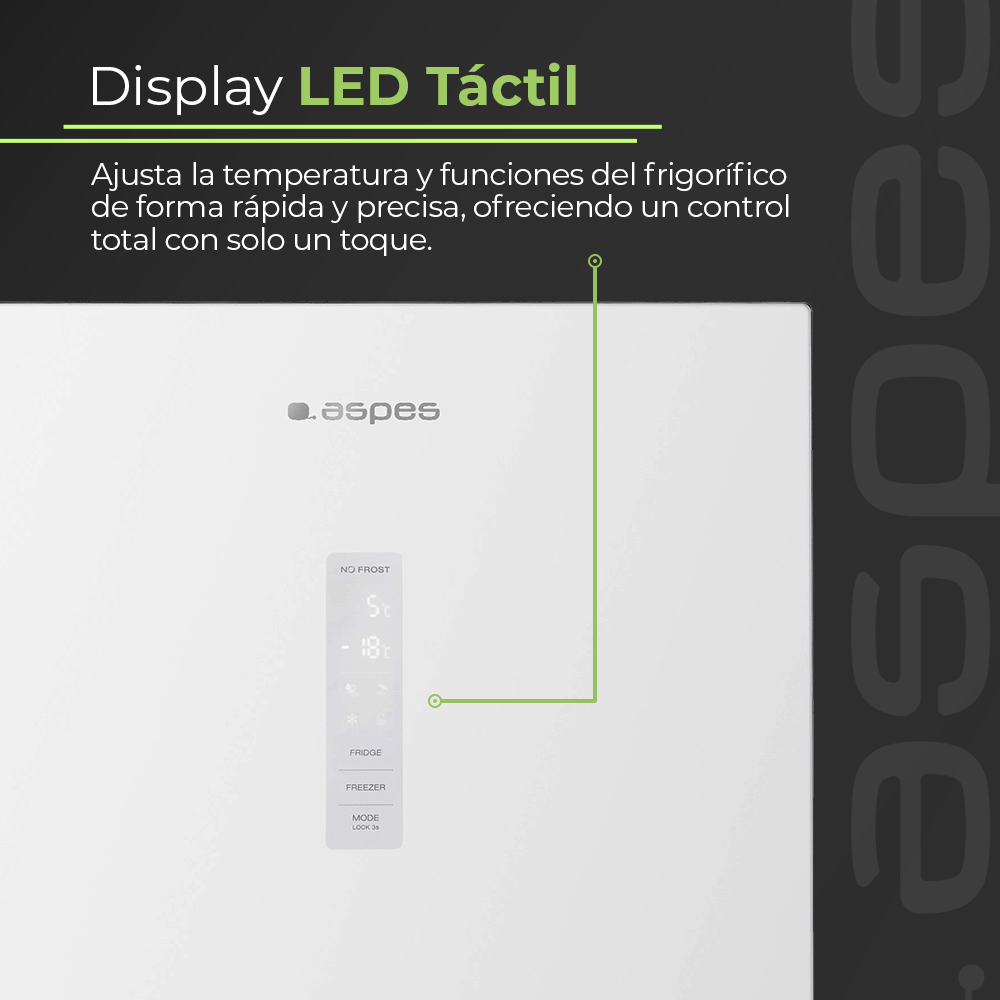 Un frigorífico blanco con pantalla táctil que muestra 5°C y -18°C.