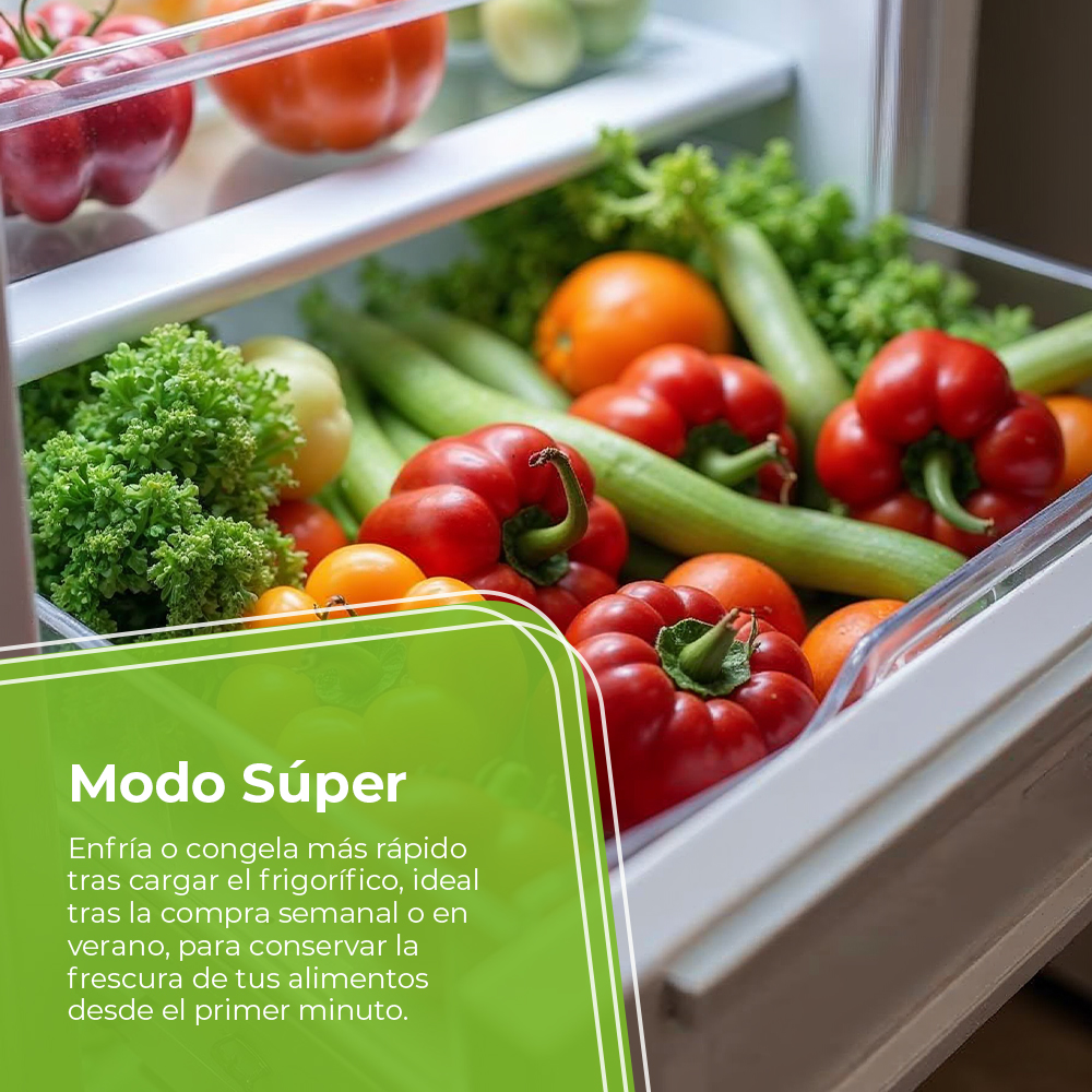 Un refrigerador lleno de pimientos rojos, pepinos, naranjas y lechuga.