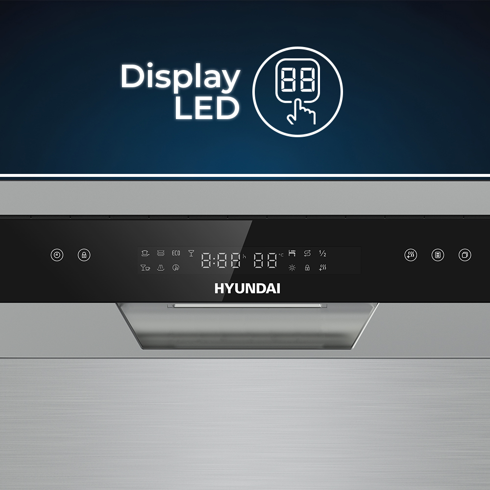 Pantalla LED de lavavajillas con símbolos y tiempo