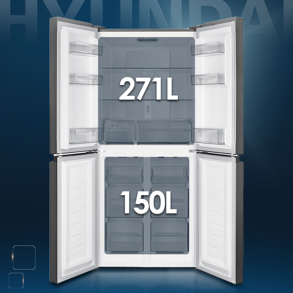Refrigerador abierto con 271L de nevera y 150L de congelador.