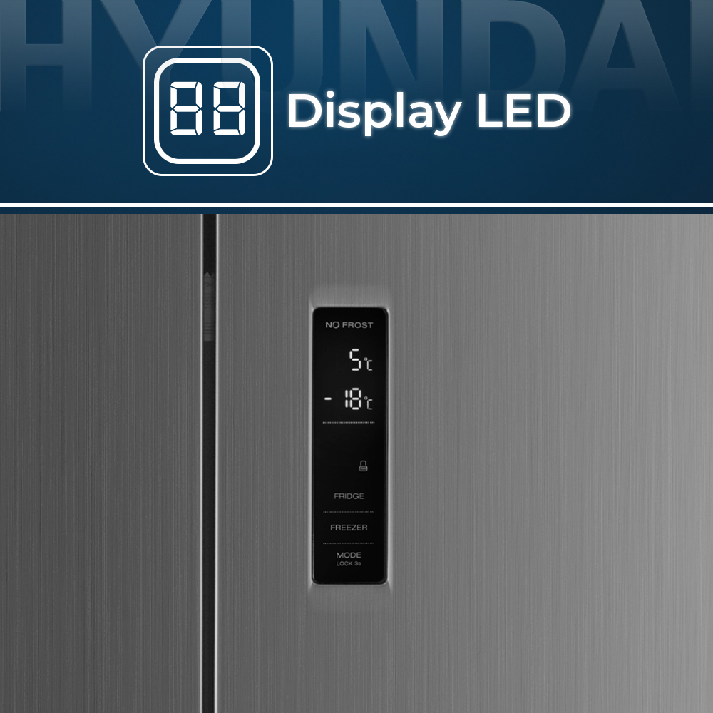 Una pantalla de refrigerador muestra 5°C para el refrigerador y -18°C para el congelador.