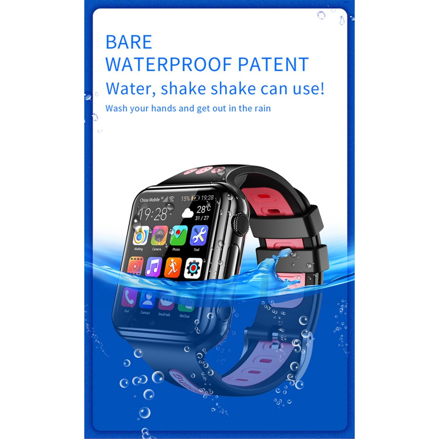 Eine schwarz-pinke Smartwatch ist in Wasser getaucht und zeigt Apps auf ihrem Bildschirm.
