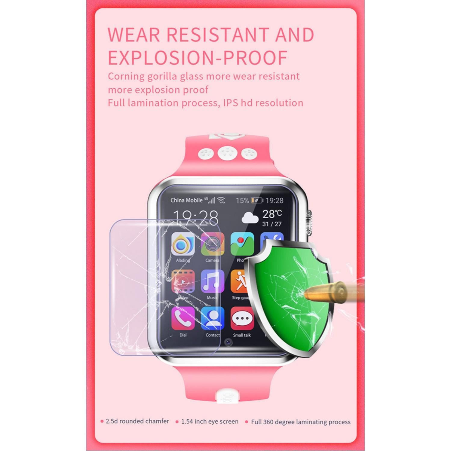 Eine Smartwatch mit einem zerbrochenen Displayschutz, der einen Kugeltreffer abwehrt.