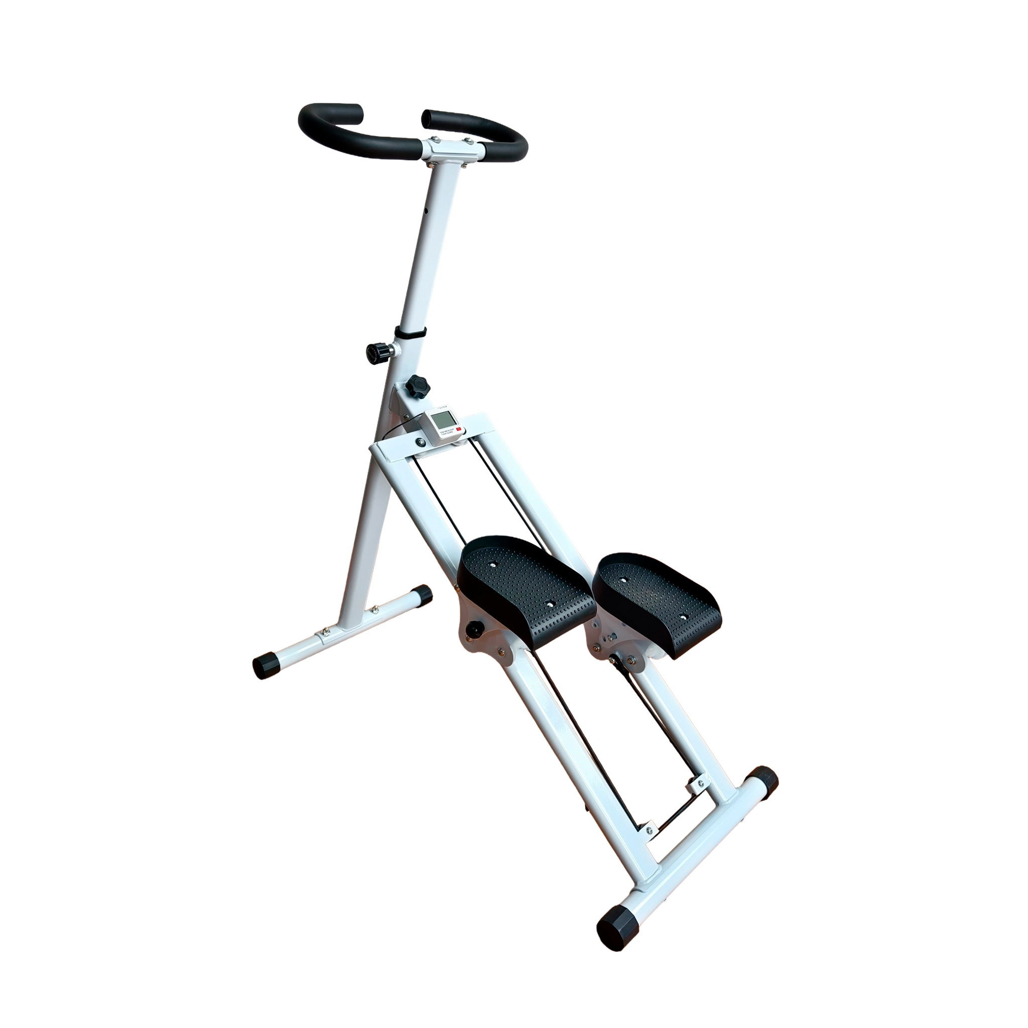 Ein weißer Heimtrainer mit schwarzen Trittflächen und Griffen.