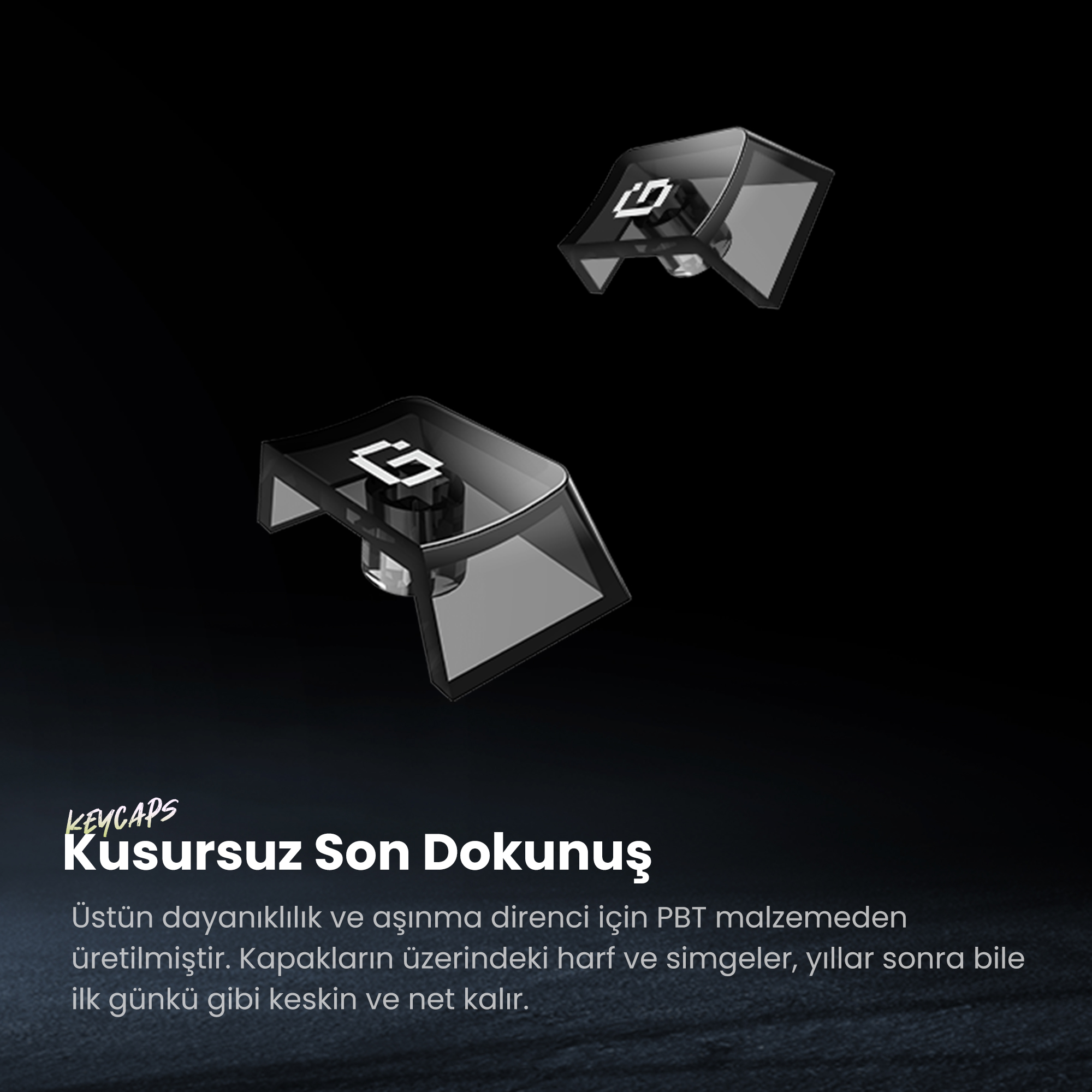 Siyah arka plan üzerinde G harfli iki siyah tuş başlığı.