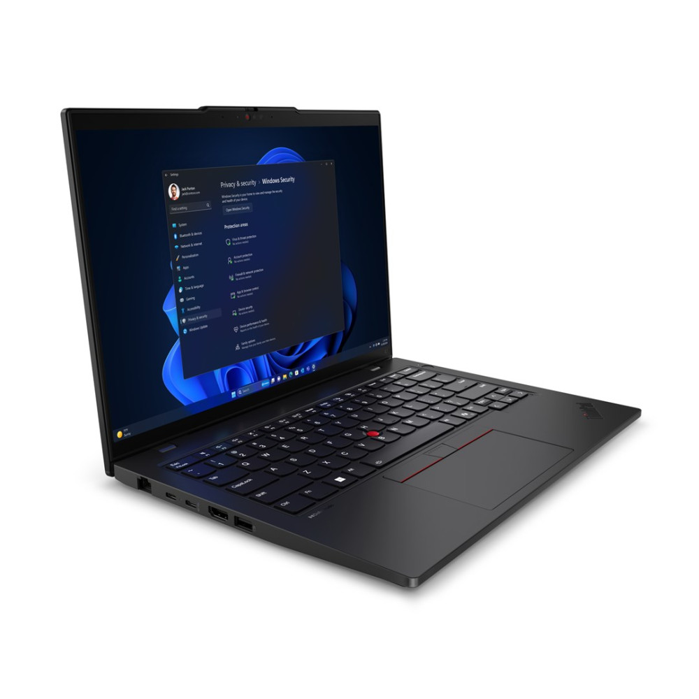 Czarny laptop z wyświetloną na ekranie ochroną prywatności Windows.