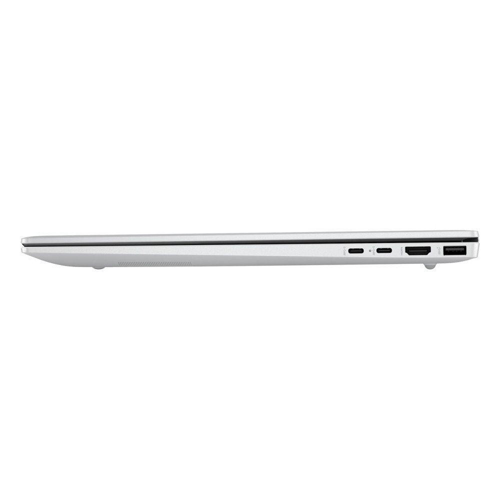 Srebrny laptop z boku, z portami USB-C, HDMI i USB-A.