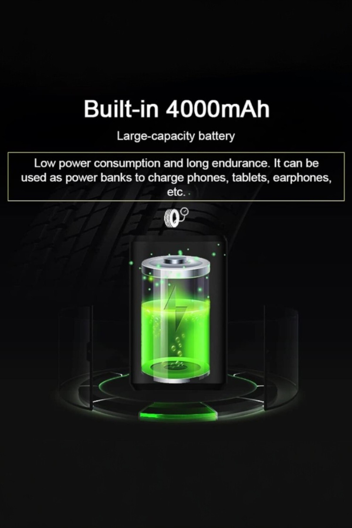 4000mAh kapasiteli pil göstergesi, parlak yeşil.