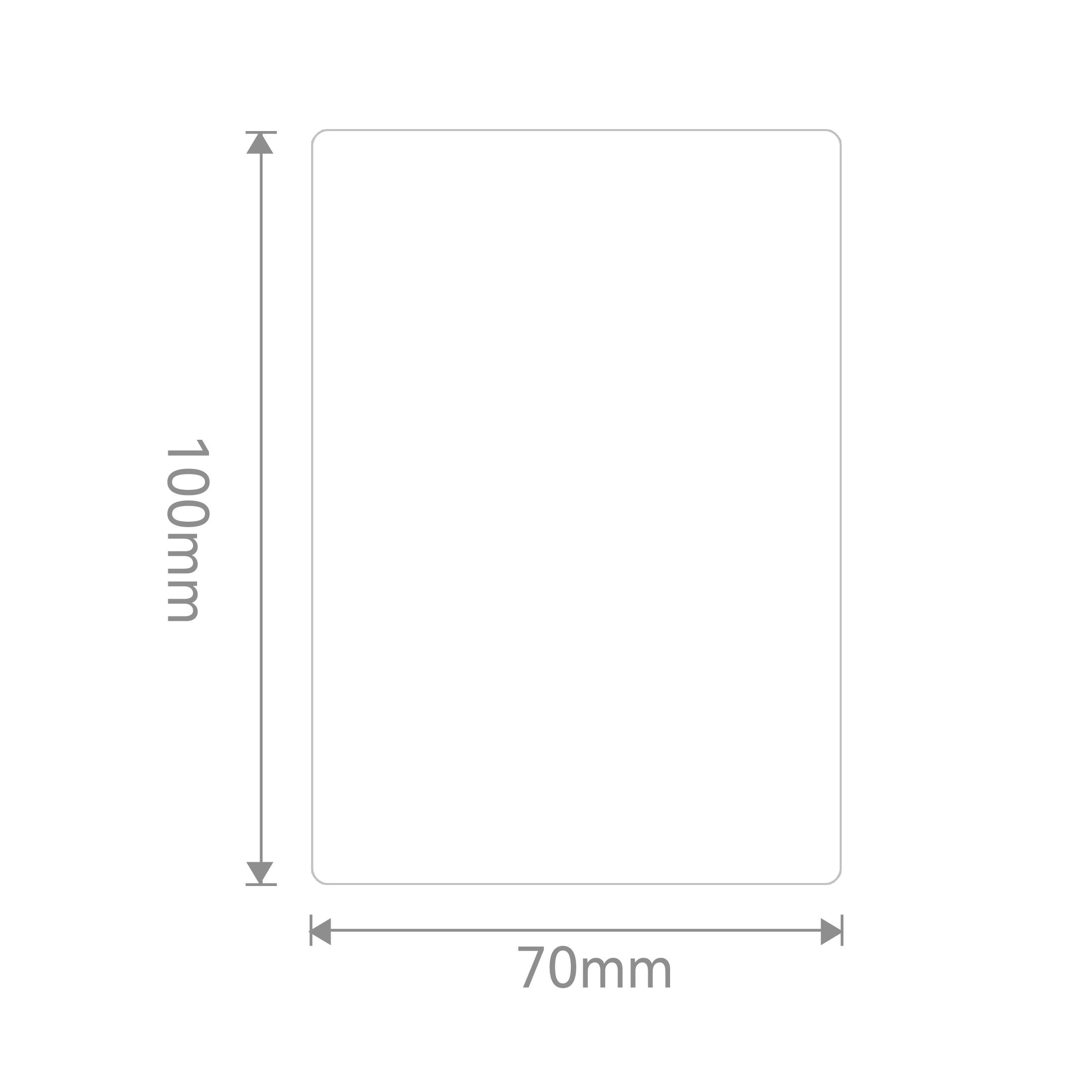 70mm x 100mm boyutlarında, beyaz arka plan üzerinde dikdörtgen nesne.