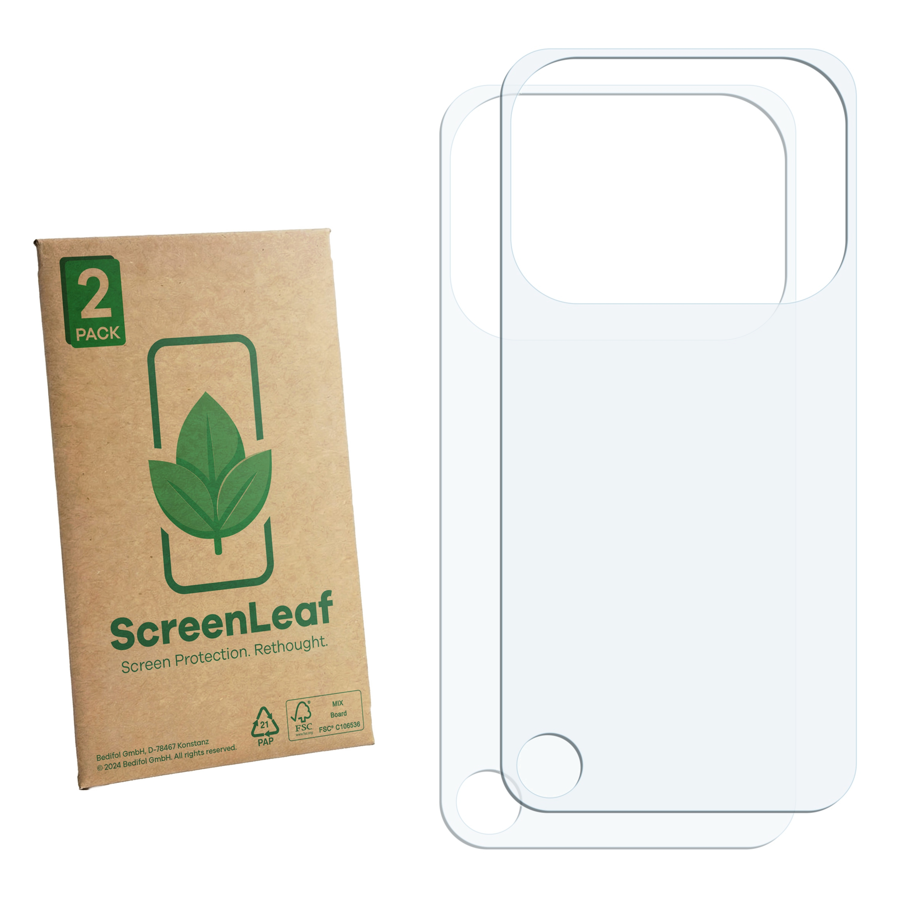 Eine Packung mit zwei Displayschutzfolien und einer braunen Verpackung.