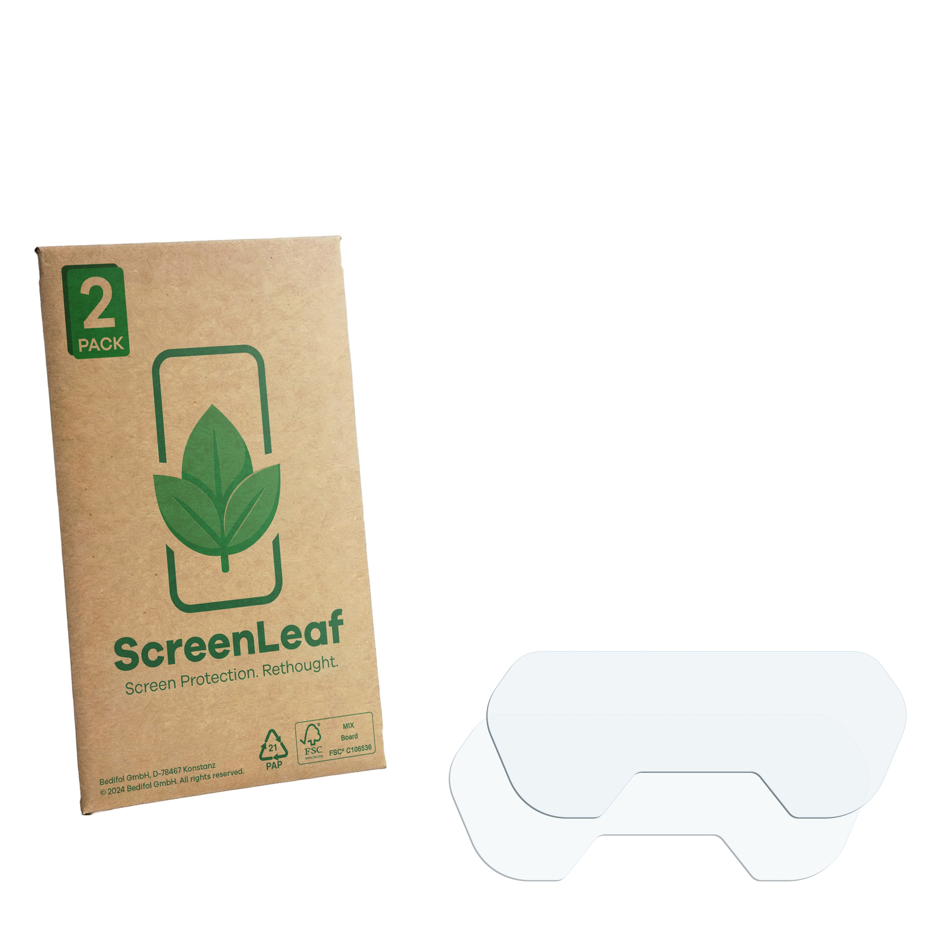 Eine Packung mit zwei Displayschutzfolien und einer braunen Kartonverpackung.